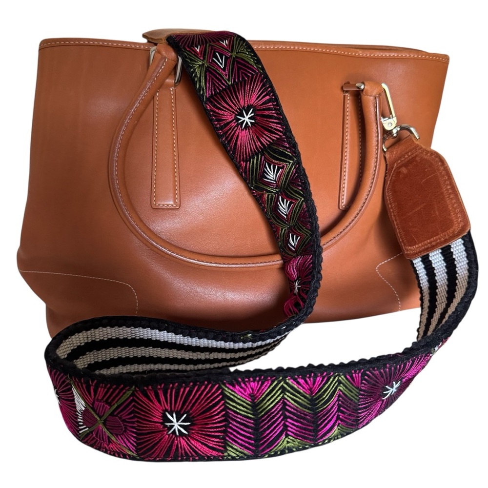 Nena & Co Tan Leather Embroidered Shoulder Purse Strap for Handbag